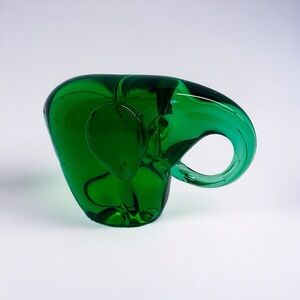 Elephant Figurine Green Art Glass Hand Blown Paperweight Home Decor Collectible